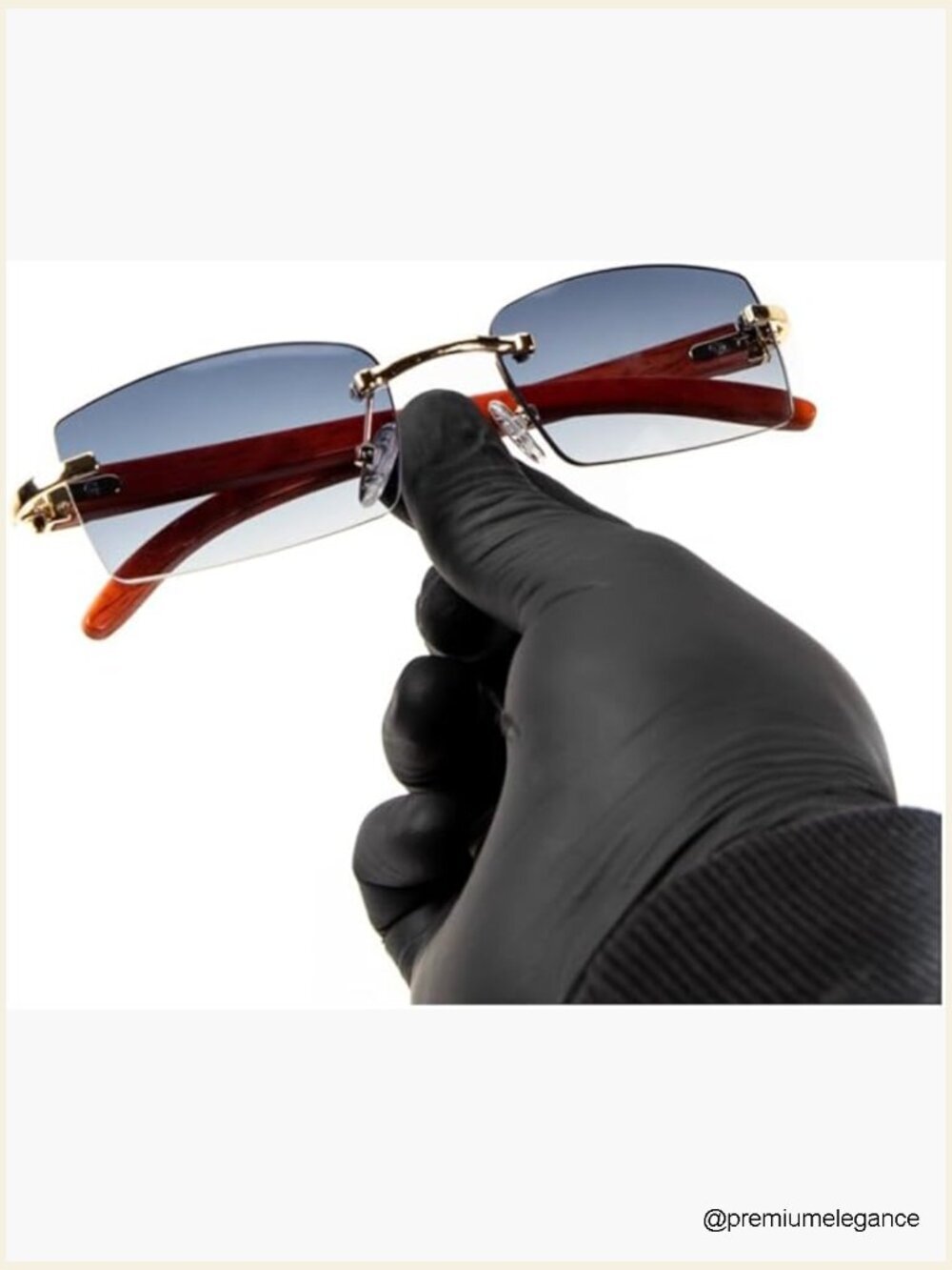 Rimless Square Sunglasses Retro Frameless Woodgrain Metal Frame UV400 Polarized
